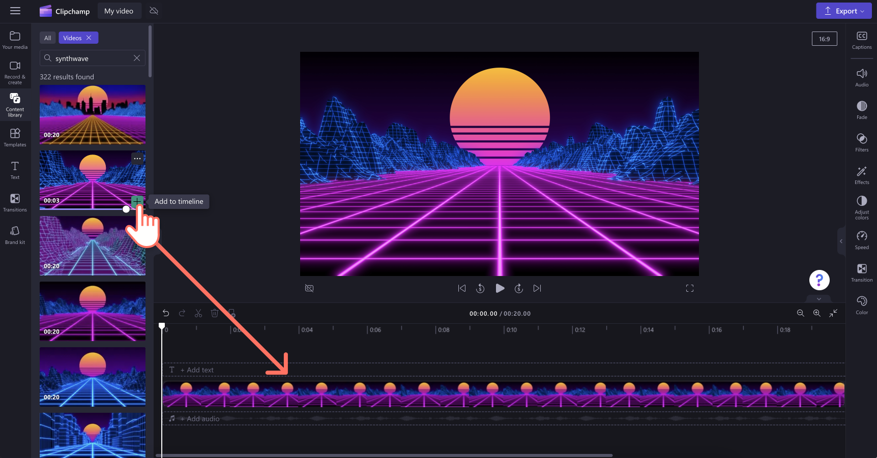 Adding stock video to the video editing timeline