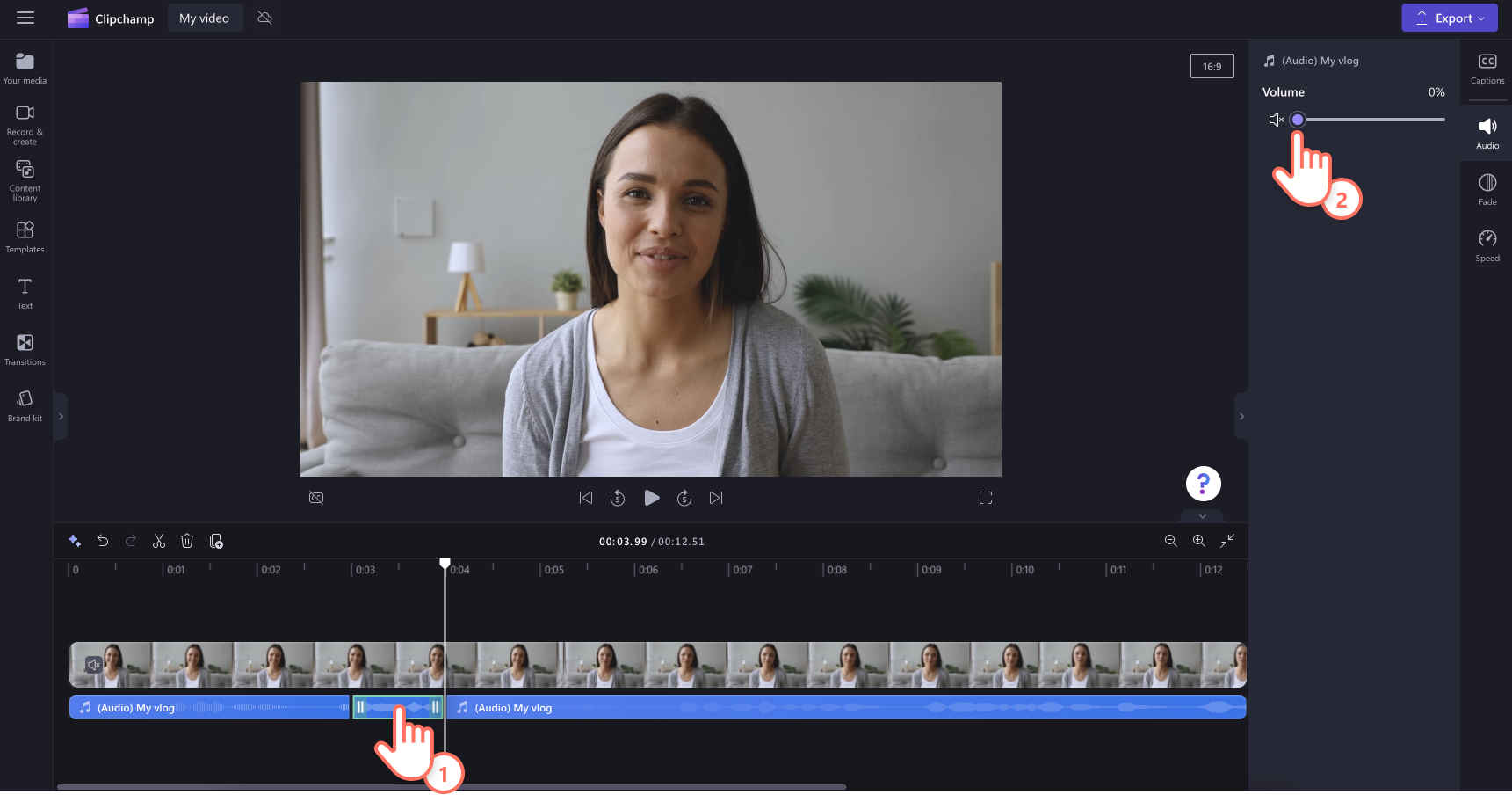 Tách âm thanh và tắt tiếng video trong Clipchamp